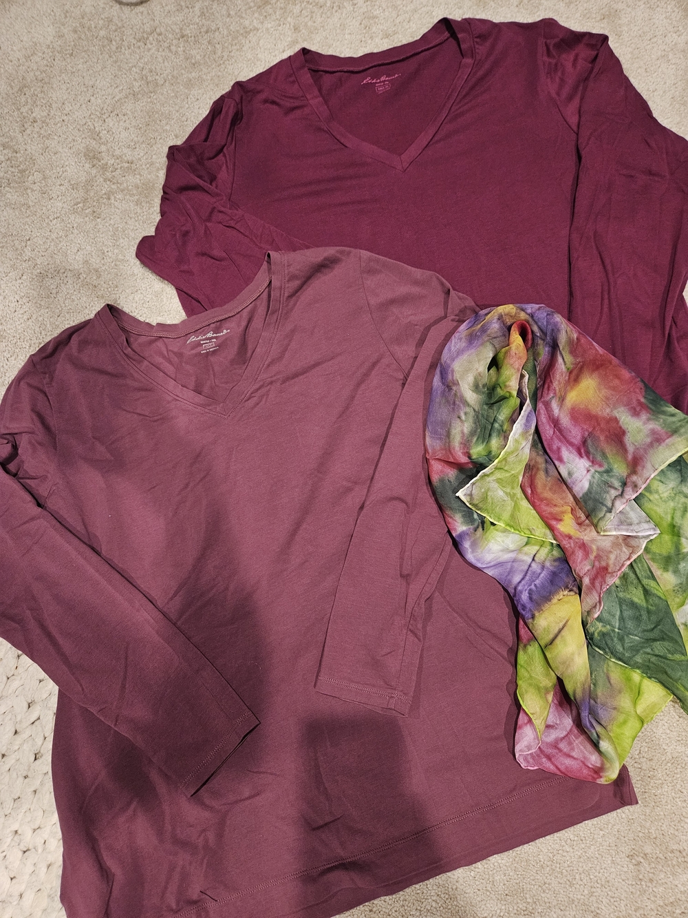 Eddie Bauer Burgundy V-Neck Long Sleeve Top